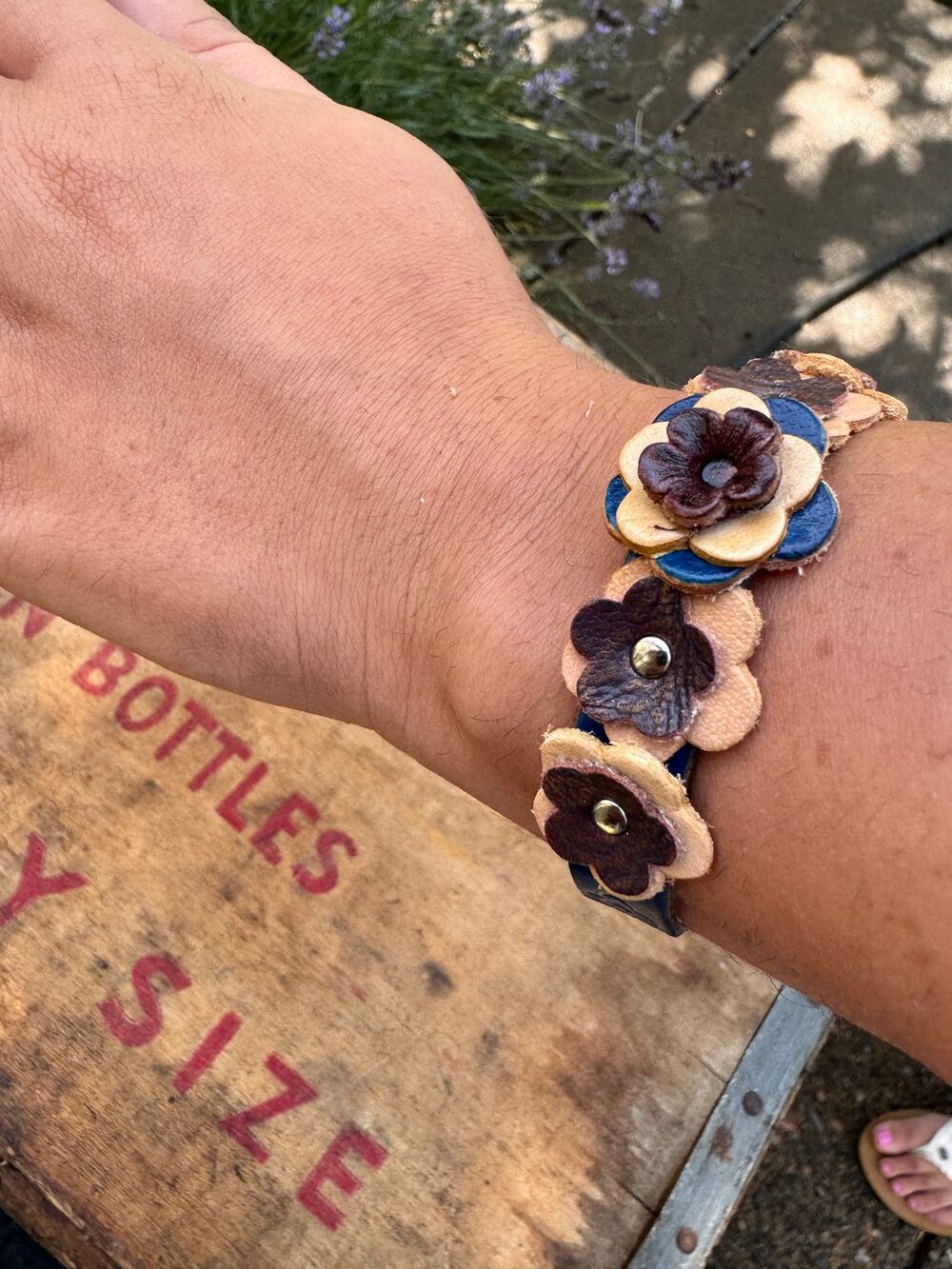 Blue Leather Bracelet Flower Bracelet Jewelry Boho Bracelets Blue Accessories